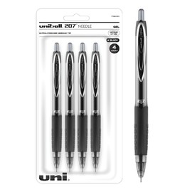 uni-ball 207 Needle-Point Retractable Medium Point Gel Pens, 4 Black Ink Pens (1738430)