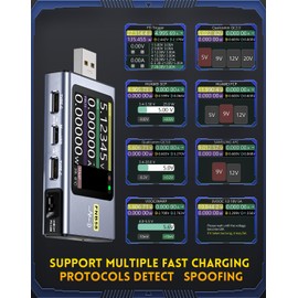 【Modelo mejorado] Probador USB con Bluetooth, multímetro de alimentación USB 4-28V 7A LCD USB A y C Probador de corriente de voltaje de medición de capacidad de detección de carga rápida, PD2.0/PD3.0,
