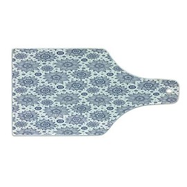 Ambesonne Floral Cutting Board, Nature Themed Fine Refined Sunflower Motifs and Little Ornamental Motifs, Decorative Tempered Glass Cutting and Serving Board, Wine Bottle Shape, White Dark Sky Blue