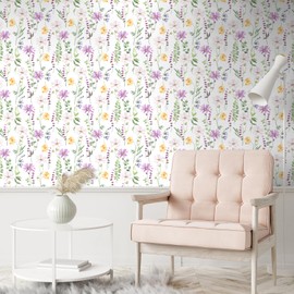 VaryFloral 24"x118" Floral Wallpaper Peel and Stick Purple Pink Watercolor Daisy Flower Wallpaper for Bedroom Girls Room Removable Colorful Floral Botanical Contact Paper for Home Decor