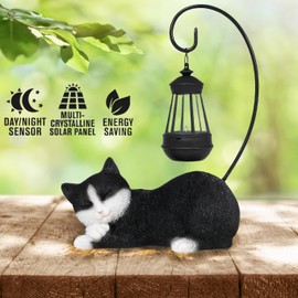 Solar Garden Statue with LED Lights - Cute Sleep Cat Sculpture, Waterproof Resin Ornament for Lawn, Patio, Yard, Balcony & Home Decor, Solar Powered Light for Outdoor and Indoor Spaces