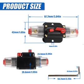 BOJACK 50A Audio Inline Circuit Breaker Reset Fuse Holder 12-24V DC Manual Reset Fuse Holder 3-15 AWG Overload Protection for Car Audio Sound Amplifier System RV Marine Boat Truck Solar Inverter