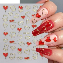 Pink Heart Nail Stickers 3D Valentines Nail Art Stickers Metallic Gold Heart Nail Decals Pink Purple Red Heart Nail Art Design Supplies Cute Valentine's Day Sliders for Women Nail Art Decorations 6PCS