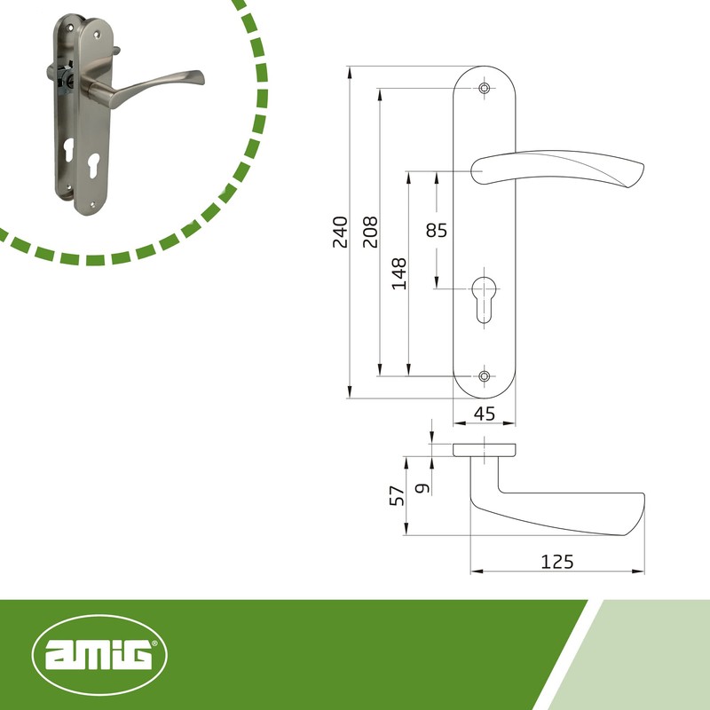 Amig - Door Handle Set with Steel Plate | PB85
