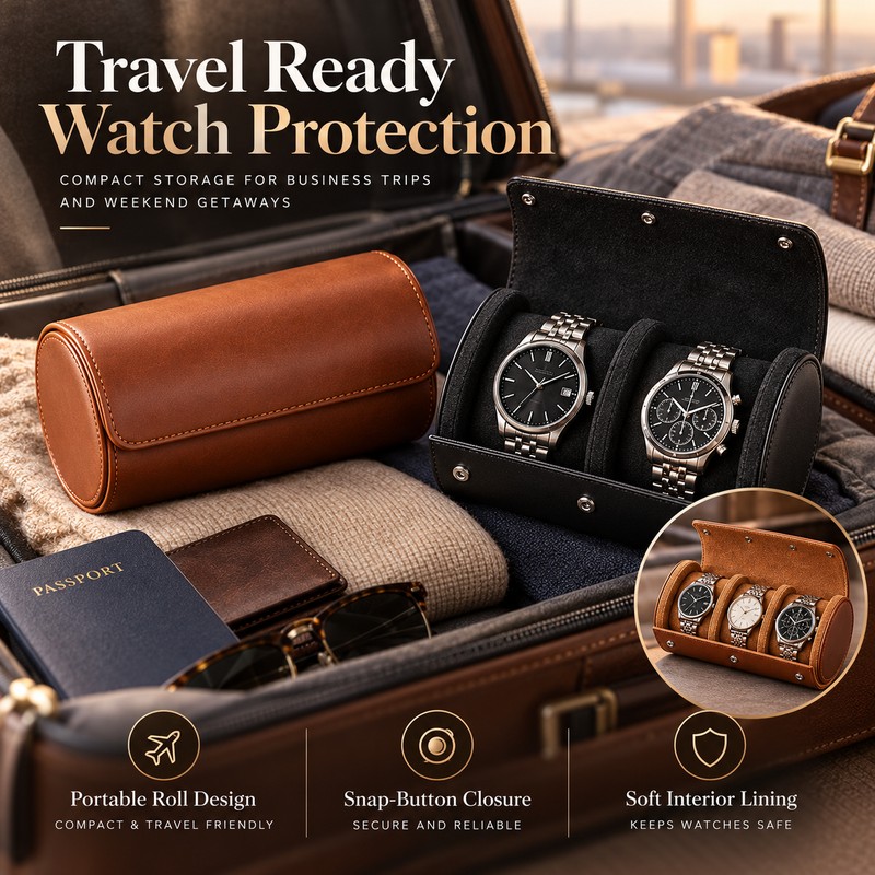 Watch Roll Travel Case for Watch Storage – Leather Organizer