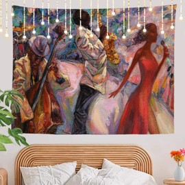 Shrahala Jazz Band Tapestry, Jazz Singer Club Band Oil Painting Wall Hanging Large Tapestry Psychedelic Tapestry Decorations Bedroom Living Room Dorm(59.1 x 82.7 Inches, Yellow 1)