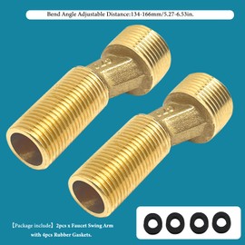 generic 2pcs Brass Bend Angle Adapter Faucet Adapte Kit with Rubber Gaskets,Adjustable Swing Arms 3/4""Male Thread x 1/2"" Male Thread(Length 70mm/2.75""), Yellow