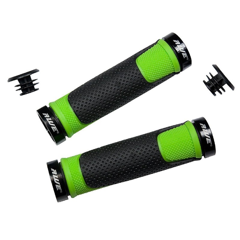 AWE® AWEGrip™ Alloy BMX MTB Bicycle Handlebar Locking Grips (Black/Green)
