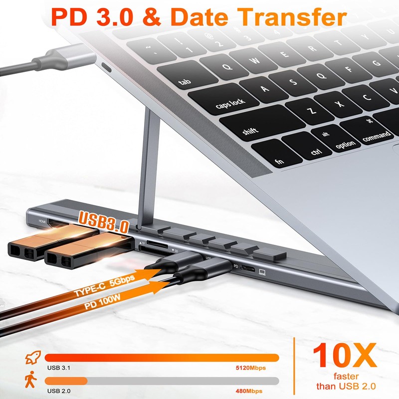SZZCNOX USB-C Docking Station Laptop Stand, 8-in-1 USB C Hub