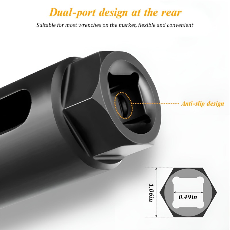 Oxygen Sensor Socket, 1/2 Inch Drive by 7/8 Inch Chrome-Vanadium