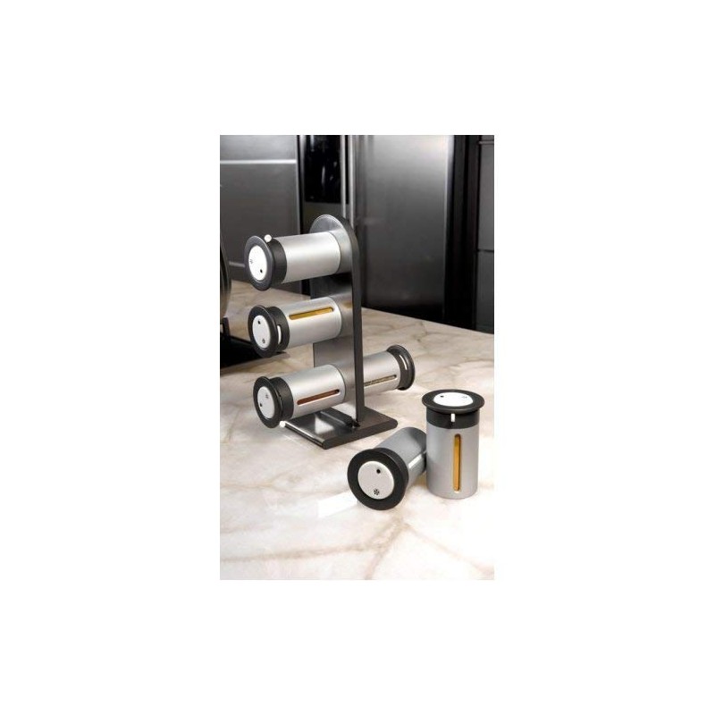 Zevro Powder Coated Metal Magnetic Spice Stand 6 Canisters, Silver/