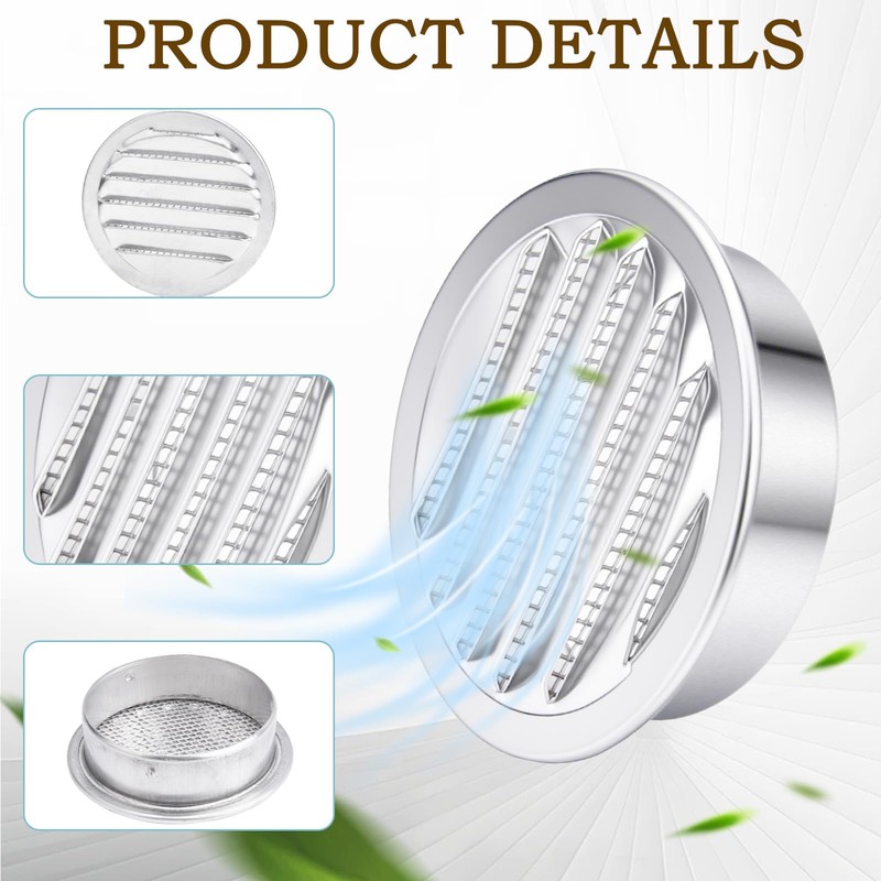 Round Aluminum Louver with Insect Screen, 2 Inches, 6-Pack