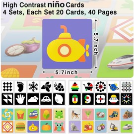 ZHEYU Tarjetas Flash de Alto Contraste para Niños,80 Tarjetas Flash160 Patrones,Juguete Educativo Temprano para el Desarrollo de la Inteligencia, Adecuadas para 4 Etapas Diferentes (Cinco Colores 4P)