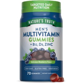 Nature's Truth Multivitamin for Men Gummies | 70 Count | Blueberry Flavor | with B12, D3 & Zinc | Vegetarian, Non-GMO and Gluten Free Supplement