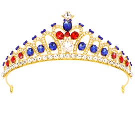 Exacoo Gold Crowns for Women Princess Tiara for Girls Birthday Crown Adult Woman Coronas Para 15 Años Corona Para Pastel Wedding Graduation Party Hair Accessorie Red Crystal Blue Rhinestone