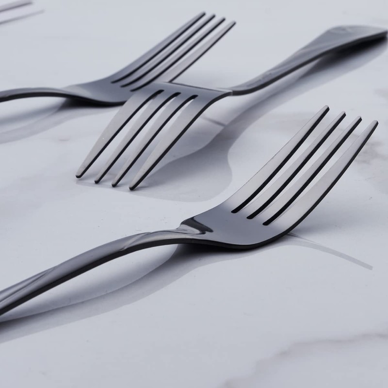 Black Dinner Fork Set, Seeshine 7.8-inch Stainless Steel Shiny Black