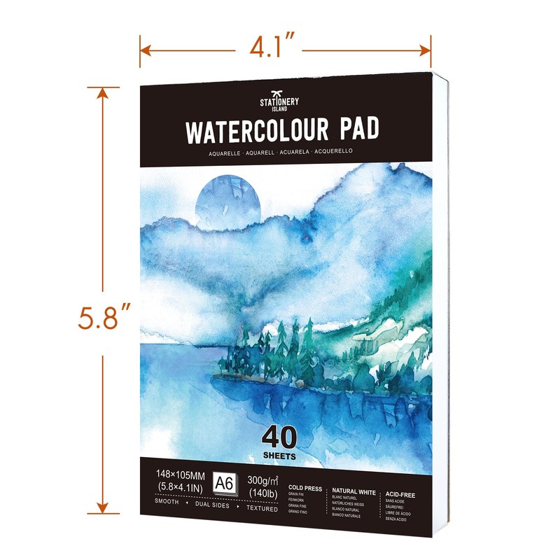 Stationery Island Watercolour Paper A6 300 g, 40 Sheets Watercolour