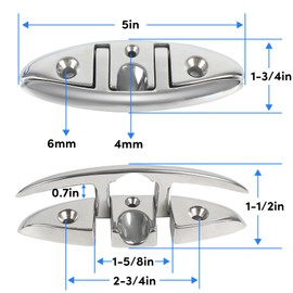 316 Stainless Steel Boat Cleats 5 Inch, Marine Grade Dock Cleats with Stainless Steel Bolts Fastener, Boat Dock Cleats Folding Dock Cleats for Deck and Boat (2 Pack)