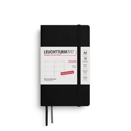 LEUCHTTURM1917 372563 Weekly Planner Pocket (A6) 2026, 12 Months, Soft Cover, Black, German