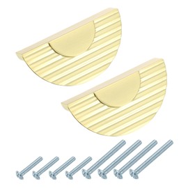 sourcing map 2 Pack Half Moon Cabinet Pull, 2.52" Hole Center Semicircle Drawer Pulls Zinc Alloy Cabinet Handles for Kitchen Cupboard Dresser Cabinet Hardware, Gold Brushed