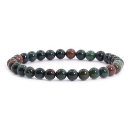 Justinstones Natural Green Bloodstone Heliotrope Gemstone 6mm Round Beads Stretch Bracelet 6.5" Unisex