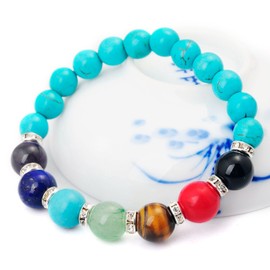 Joya Gift Jewelry SYN.Turquoise 7 Chakra Yoga Balancing Reiki Healing Bracelet for Women
