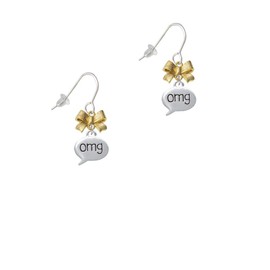 Delight Jewelry Silvertone Text Chat - omg - Oh My God - Goldtone Bow French Earrings