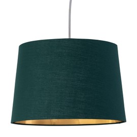 Set of 2 Dark Green Fabric with Gold Inner Easy Fit Light Shades/Lampshades for Ceiling Light or Table Lamps, 28cm Diameter