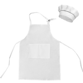 KZNKZN Kids Apron And Chef Hat Set, Kids Baking Set?Toddler Apron?Adjustable Children Kitchen Chef Apron With 2 Pockets For Cooking Baking Painting Crafting(White, Large)