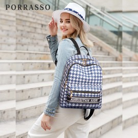 PORRASSO Fashion Backpack Women Daypack Rucksack Ladies Lightweight Backpack Nylon Knapsack for School Travel Daily Use Blue