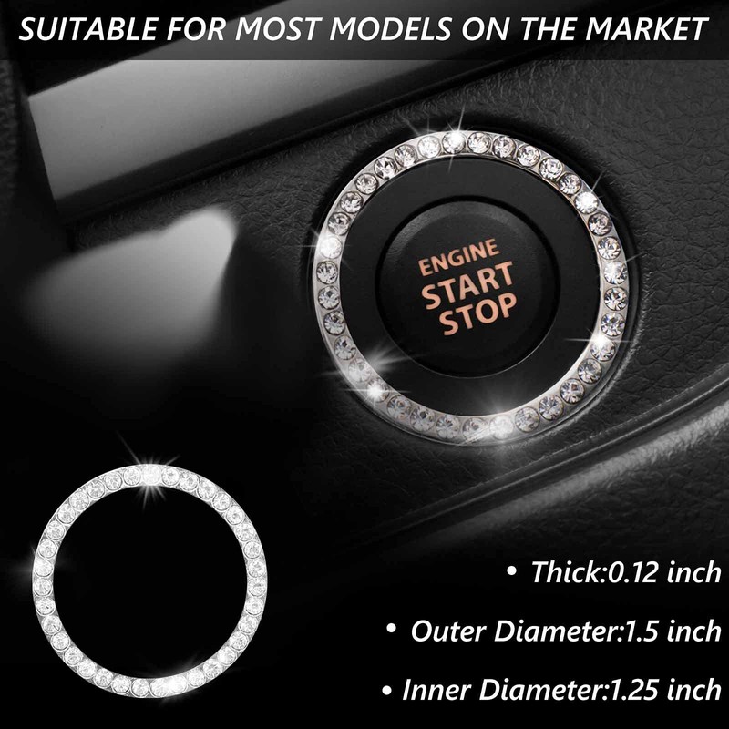 JINGSEN Car Steering Wheel Logo Caps, Bling Car Interior Set
