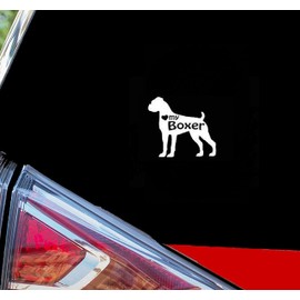 Rainbow Animated Design Love My Boxer Dogs Vinyl Decal Sticker|White|Cars Trucks Vans SUV Laptops Wall Art|5.5"