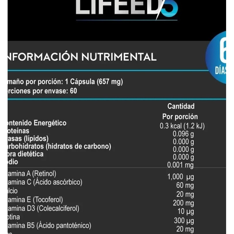 Biotina Colágeno Vitamina E Zinc Calcio 60 Cápsulas Lifeed5