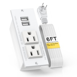 Recessed Outlet Desk Outlets with USB Ports Recessed Power Strip with 2-Socket 2-USB Charging Ports Desktop Power Grommet Charging Station with 6FT Extension Power Cord,Flat Plug