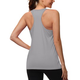 MAGCOMSEN Women's Athletic Tank Tops Racerback Workout Tanks Dry Fit SPF Wicking Sports Exercise Top Racer Back 2 Pack Black+LtGray XL