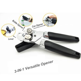 Vishui 2024 New Premium Manual Can Opener, Handheld Smooth Edge Straight Handle Light Weight Hanging Portable Healthy Essential Kitchen Tool, Black, 8x2.4x1.6 inches