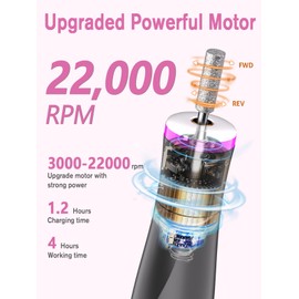 Cordless Nail Drill, Portable Electric Nail File with LED Light for Acrylic Gel Nails, Rechargable 22000RPM Efile Nail Drill Machine Kit with 6 Nail Drill Bits for Home Manicure Pedicure, Gray