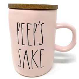 Rae Dunn PEEP'S SAKE Mug with wooden coaster lid - Pink Ceramic - Easter