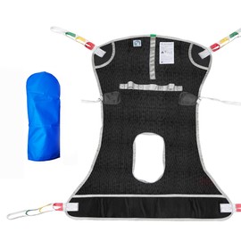 EZ Assistive Patient Lift Sling with Commode Opening for Transferring,Positioning,Lifting,Showering,Toileting,with 1pc Easy Slide Glove, Black, Large