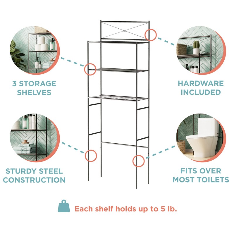 Zenna Home Over the Toilet Storage Shelf Space Saver, Behind