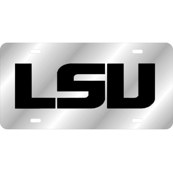 Craftique LSU Tigers Mirrored Laser Cut License Plate - Black Logo