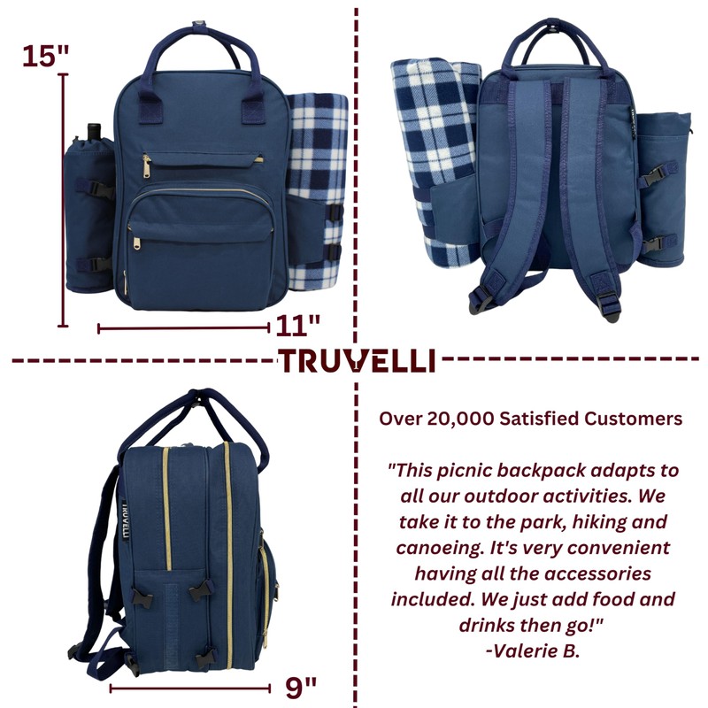 Truvelli Picnic Backpack for 2 with Blanket – 12-in-1 Insulated