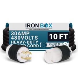 IronBox Electric NEMA L16-30 Plug & Connector Twist Lock Extension Power Cord - 30 Amp, 480V, 8/4 SOOW - Heavy Duty Electrical Adapter - UL Listed Power Generator Cable for Data Centers & More (10 ft)