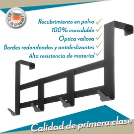Menz Premium Colgador para Puerta: Barra Perchero de con Almohadillas Antideslizantes y de Fieltro - Solución Práctica para Colgar en la Puerta Door Hook Rail Black 36 mm