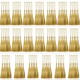 Creatrill 100 Pcs Gold Mini Tassels 13cm/5 Inch with Loops for Bookmarks, Jewelry Making, DIY Projects