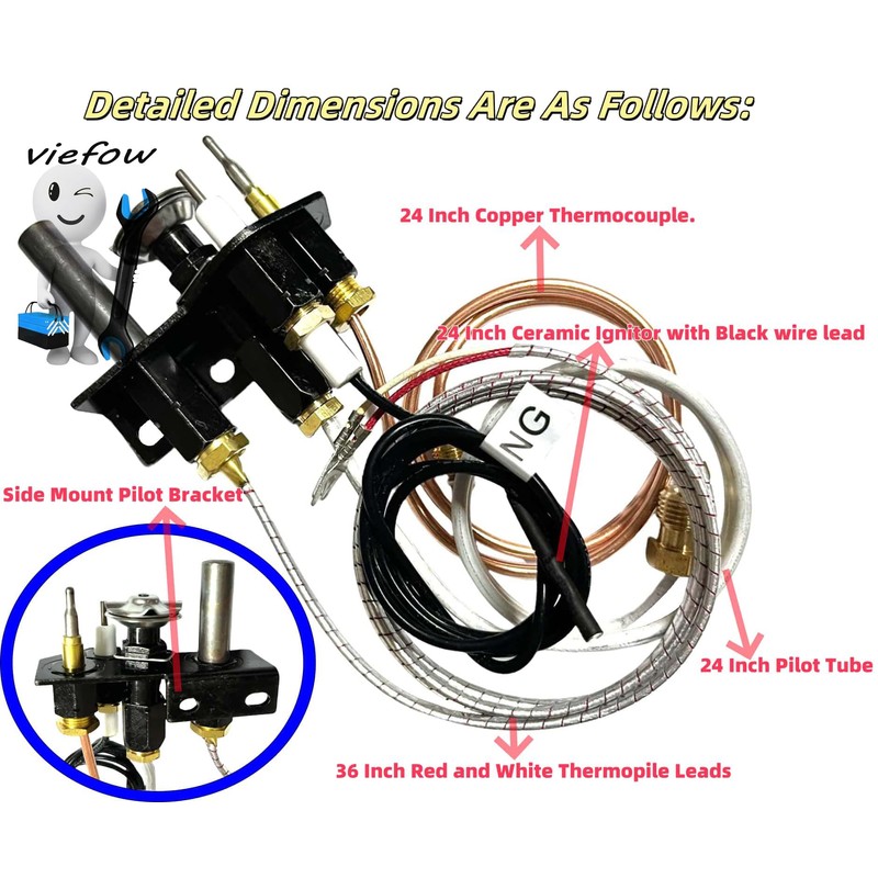 Viefow Natural Gas Pilot Assembly with Flame Sensor Fits Lennox,