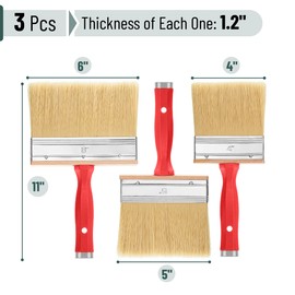 Bates- Deck Stain Brush Set, 3 Pack, 3”, 4” and 6”, Deck Stain Applicator, Red Handle, Stainless Steel Ferrule