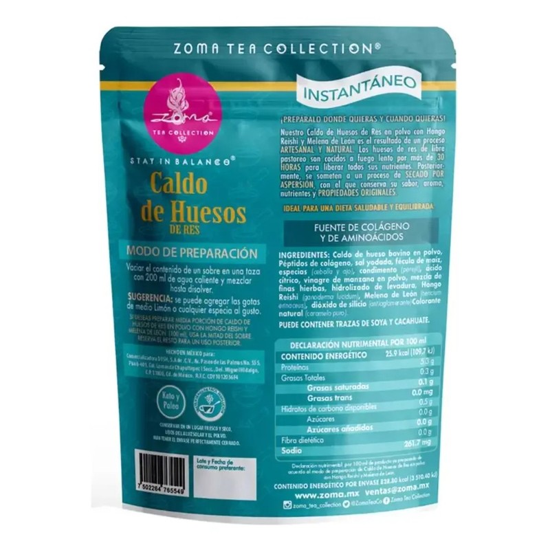 Caldo De Huesos Adaptógeno Reishi Melena De León Polvo -2pz