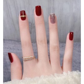 24 Pcs Press on Nails tape on Nails Design Nails for Women and Girls (RED short)