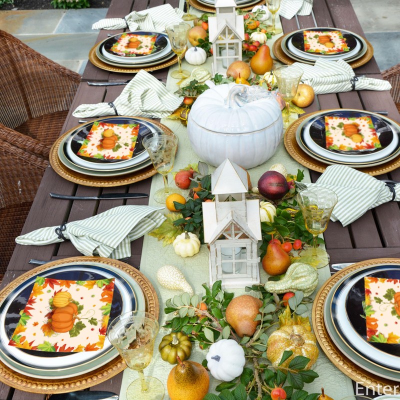 JazSwirl Fall Napkins, Paper Autumn Thanksgiving Pumpkin Napkins Disposable, Fall